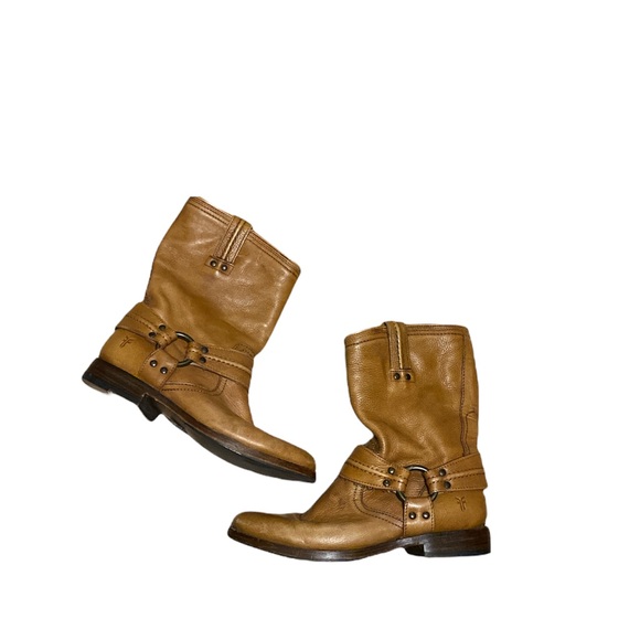 Frye Shoes - FRYE Harness Brown Leather Short Chunky Pull On Ankle Booties Boots Boho Size 8